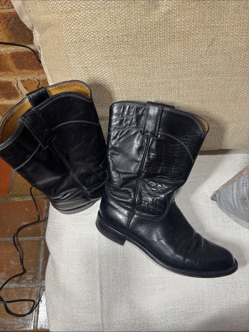 Women's Black Leather Western Ankle Boots